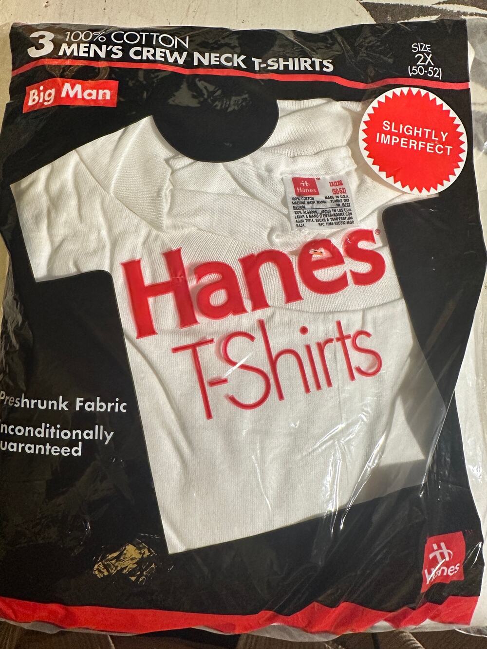 VTG NOS 1992 Hanes 100% cotton crew neck size 2X package of 3 single stitch